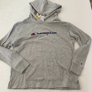 Champion Small Women Hoodie Gray Logo Spellout Lighweight New